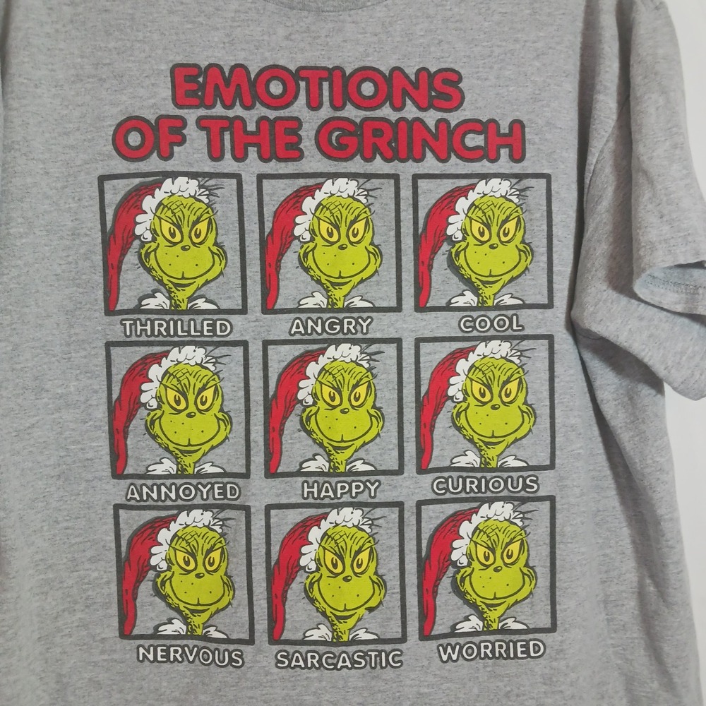 Dr. Seuss Grinch T-Shirt Mens XL Gray Excellent Christmas Emotions Graphic Tee